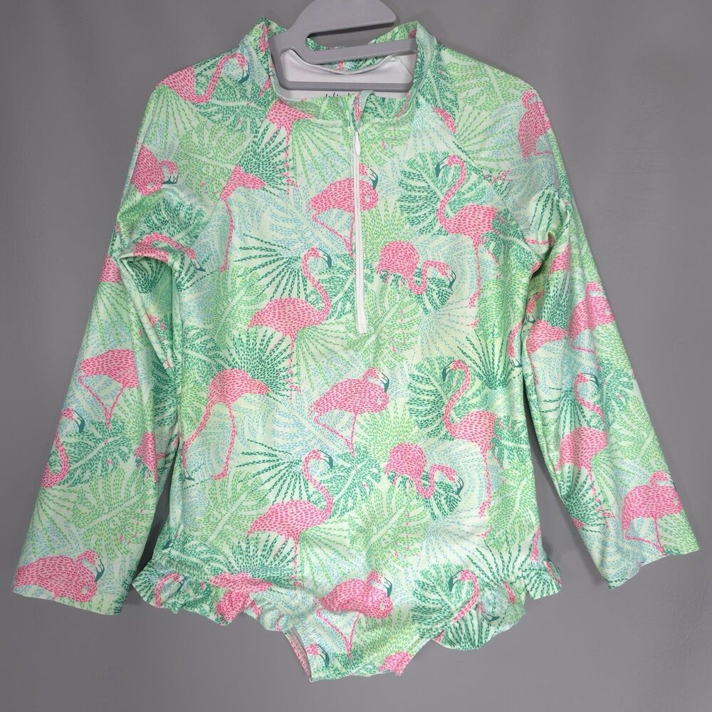 KENNY FLOWERS Kiddy Flowers Swimsuit Girls 10 Kids Long Sleeve UPF 50+ Flamingos